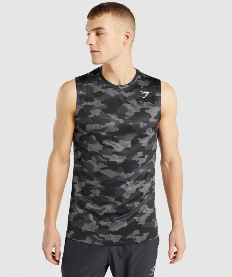 Men\'s Gymshark Arrival Sleeveless T-Shirts Camo | NZ 5GXFND